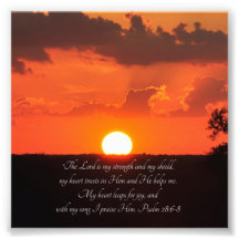 Reizendes Sonnenuntergang-Psalm-28:6 - 8 Schrifts- Fotodrucke