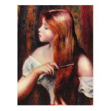Renoir junges Mädchen, das ihre Haar-Postkarte käm