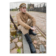 Retro Artbild mit stillstehendem Soldaten Grußkarte