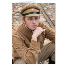 Retro Artbild mit stillstehendem Soldaten Karten