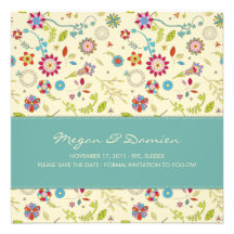 Retro Blumen · Aquamarin · Save the Date Karte Personalisierte Ankündigung