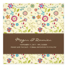Retro Blumen · Brown · Save the Date Karte Einladungskarten