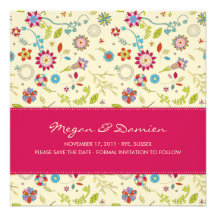 Retro Blumen · Cerise · Save the Date Karte Individuelle Ankündigungen