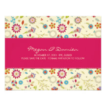 Retro Blumen · Cerise · Save the Date Karte Individuelle Ankündigungskarte