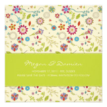 Retro Blumen · Grün · Save the Date Karte Einladung