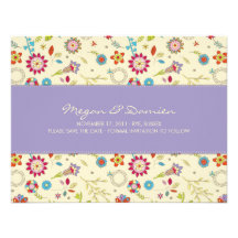 Retro Blumen · Lila · Save the Date Karte Individuelle Ankündigung