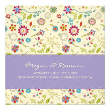 Retro Blumen · Lila · Save the Date Karte Einladungskarte