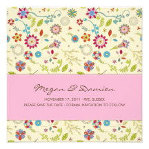 Retro Blumen · Rosa · Save the Date Karte Individuelle Ankündigungskarte