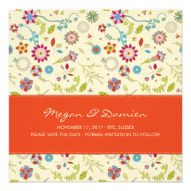 Retro Blumen · Rot · Save the Date Karte Einladungen