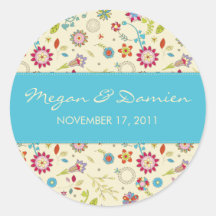 Retro Blumen · Türkis · Save the Date Aufkleber