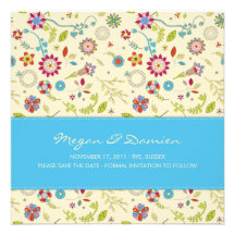 Retro Blumen · Türkis · Save the Date Karte Einladungskarte