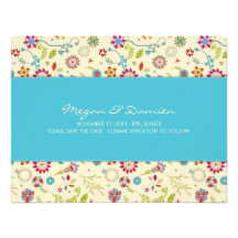 Retro Blumen · Türkis · Save the Date Karte Einladungskarten