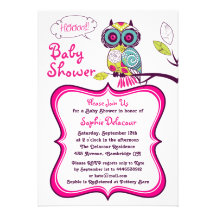 Retro Blumeneulen-Pink-Babyparty-Einladung