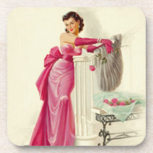 Retro Fünfzigerjahre Frau mit Rosen Cocktail Untersetzer