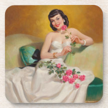 Retro Fünfzigerjahre Frau mit Rosen Cocktail Untersetzer