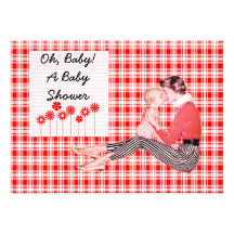 Retro Mamma und Babyparty Personalisierte Ankündigungskarten