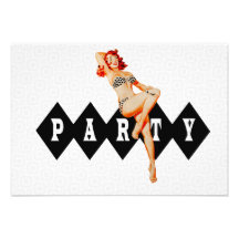 Retro Pin herauf Mädchen-Party V2 Einladungen