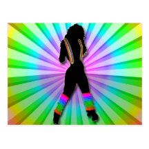 Retro Rollen-Mädchen auf Regenbogen-Postkarte