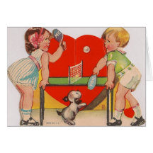 Retro Tischtennis-Valentinstag-Karte