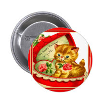 Retro Valentinsgruß ~ Kätzchen in einem Herz-Förmi Button