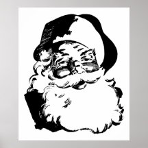 Retro Vintage Black & White Christmas Santa Claus Print