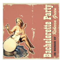 retro vintage pinup bachelorette party invitations