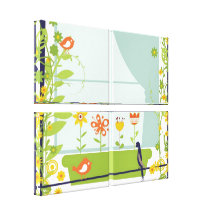 Retro Vögel und Blumen Leinwand-Druck Leinwand Drucke