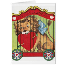 Retro Zirkus-Löwe-Valentinstag-Karte