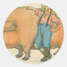 riesiges Schwein mit Bauern Runder Aufkleber
