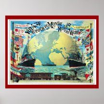 Ringsum die Weltreise 1890 Vintage Reise Poster