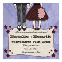 Rockabilly Hochzeit, 5.25x5.25 Save the Date Einladungskarte