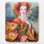 ROMANTIC WOMAN WITH PEACOCK FEATHER MOUSEPAD
