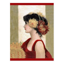 Romantische Dame in der roten Postkarte