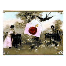 ROMANTISCHER VALENTINE-BUCHSTABE, ROTES WACHS-SIEG POSTKARTE