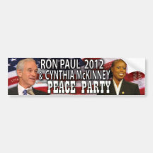 Ron Paul u. Cynthias McKinney FriedensParty 2012 Autoaufkleber