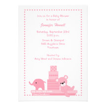 Rosa Baby spielt Babyparty-Einladung