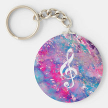 Rosa blaue Aquarell-Farben-Musik-Anmerkungdreifach Schlüsselband
