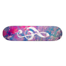 Rosa blaue Aquarell-Farben-Musik-Anmerkungdreifach Bedrucktes Skateboard