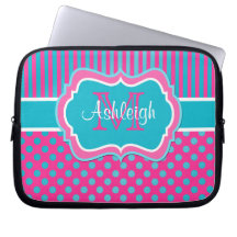 Rosa blaue weiße Tupfen-gestreifte Laptop-Hülse Laptop Sleeve Schutzhülle