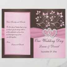 Rosa, Brown mit Blumen, Herzen, die Programm Weddi Flyerdruck