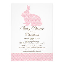 Rosa Damast-Häschen-Babyparty-Einladungs-Baby