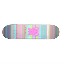 Rosa Elefant auf blauen rosa Streifen Personalisierte Skateboarddecks