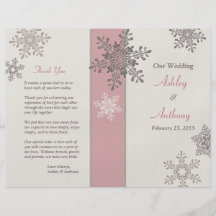 Rosa Elfenbeintaupe-Schneeflocke-Winter-Hochzeits- Bedruckte Flyer