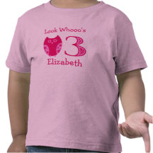 Rosa Eulen-3. Geburtstags-personalisiertes T-Shirt