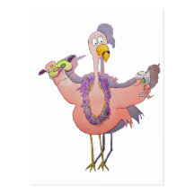 Rosa Flamingo-Getränk-Karneval-Aquarell Paiting Postkarten