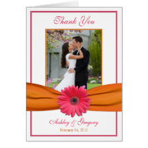 Rosa Gerbera-Gänseblümchen-Foto-Hochzeit danken Ih Karten