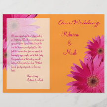 Rosa Gerbera-Gänseblümchen-Hochzeits-Programm Flyer