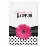 Rosa Gerbera-Gänseblümchen-Schwarz-weiße Polka-Pun