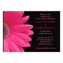 Rosa Gerbera-Hochzeits-Einladung - Rosa und Schwar