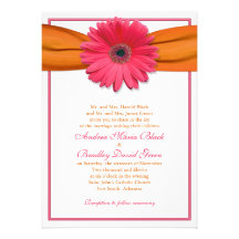 Rosa Gerbera mit orange Band-Hochzeits-Einladung